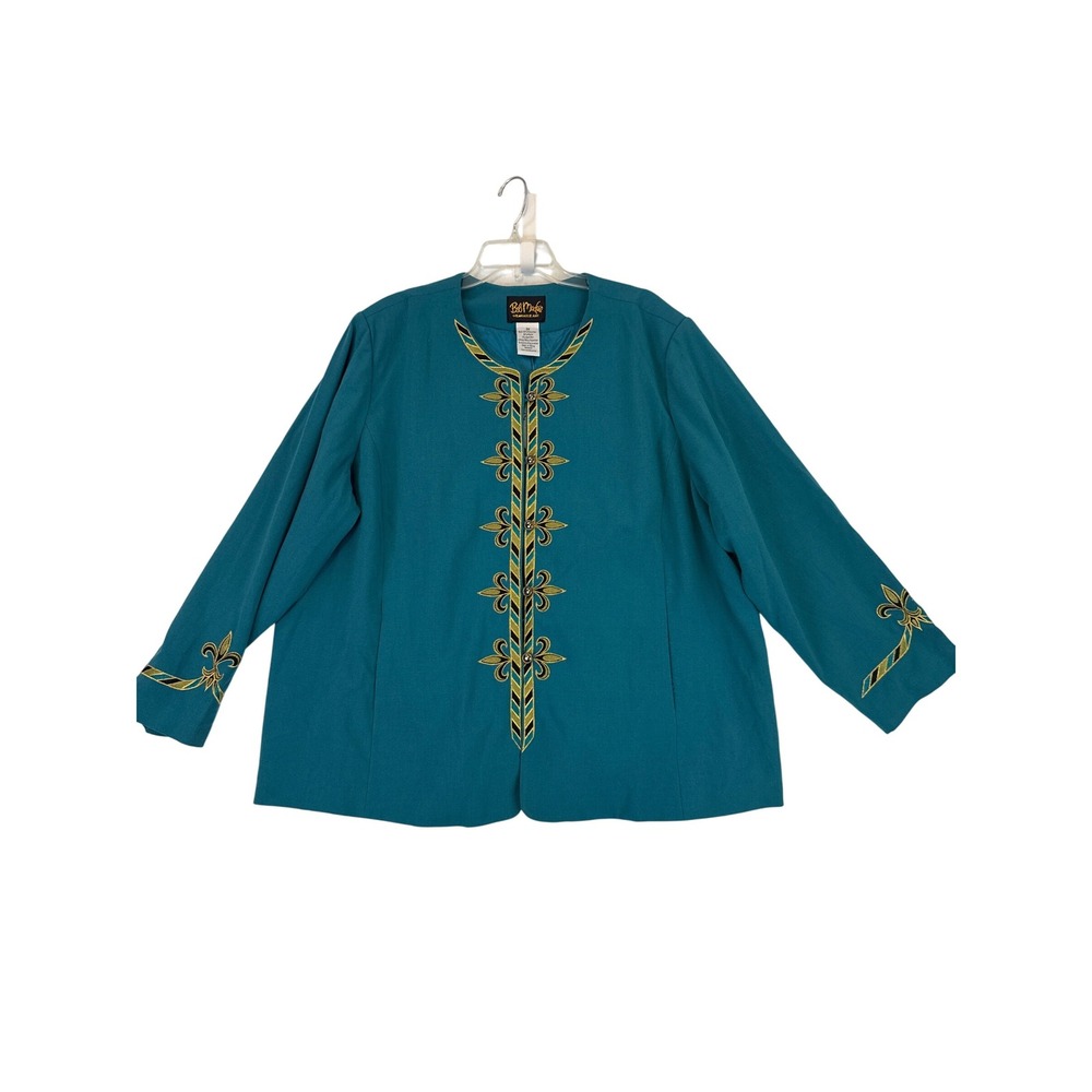 Bob‎ Mackie Wearable Art Jacket 3X Teal Gold Black Embroidered Blazer Plus Size